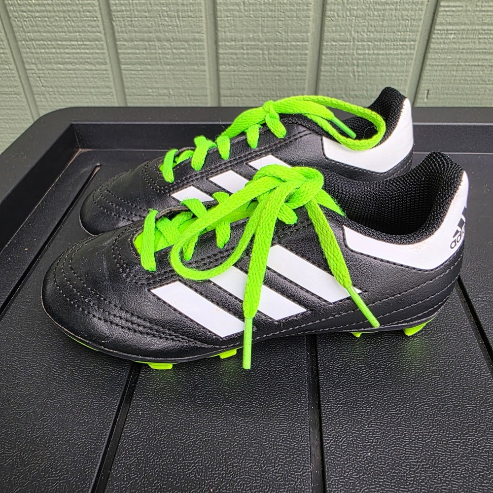 Adidas Soccer Cleats Kids 12K Black White Green Firm Ground Athletic Shoes